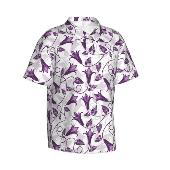 Lsque Violets Flowers pattern Hawaiian Shirt for Men, Unisex Summer Beach Casual Short Sleeve Button Down Shirts-X-Large