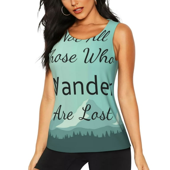 Lsque Not All Those Who Wander Are Lost1 Printed Workout Tank Tops for Women, Athletic Sports Tank Tops, Compression Sleeveless Dry Fit Shirts,Sleeveless Yoga Shirt-Large
