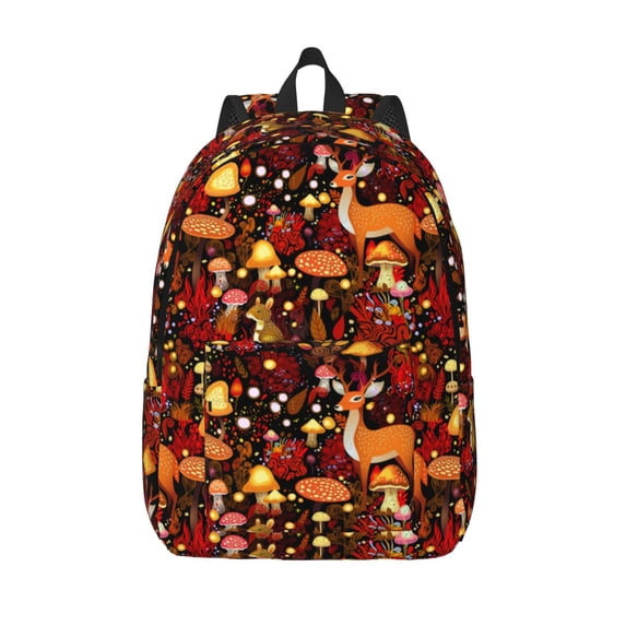 Lsque Warm Forest Plants and Deer Pattern Canvas Daypack, Durable Backpack, High-quality Versatile Backpack,Vintage Compact Backpack-Medium
