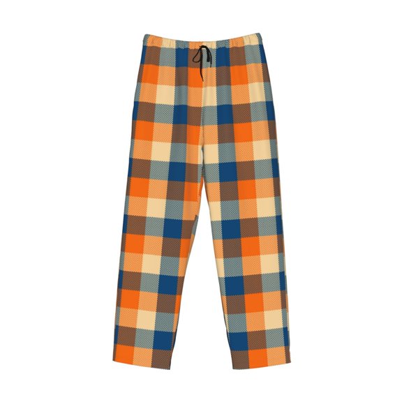 Lsque Warm Orange Plaid Print Men's Pajama Pants, Lounge Pant - Comfortable Home Wear,Elastic Waistband, Stylish Design-Small