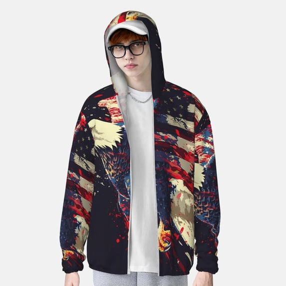 Lsque Watercolor Bald Eagle UPF 50+ Lightweight Sun Protection Men's Women's Long Sleeve Shirt, Hoodie Performance -XX-Large