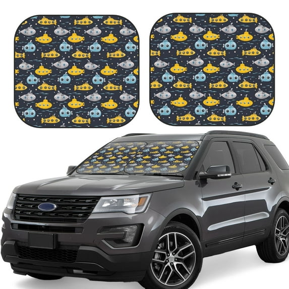 Lsque Watercolor Bathyscaphe 2 PCS Windshield Sun Shade | CarFoldable Window Covers | Car Accessories Reflect UV for Universal Cars SUV Truck | Large