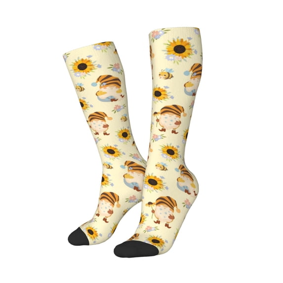 Lsque Watercolor Bee Honey Honeycomb Bee Printed Crew Socks Men's Women's LightWeight Thin Casual Calf Socks ,Knee High Socks,Cotton Socks