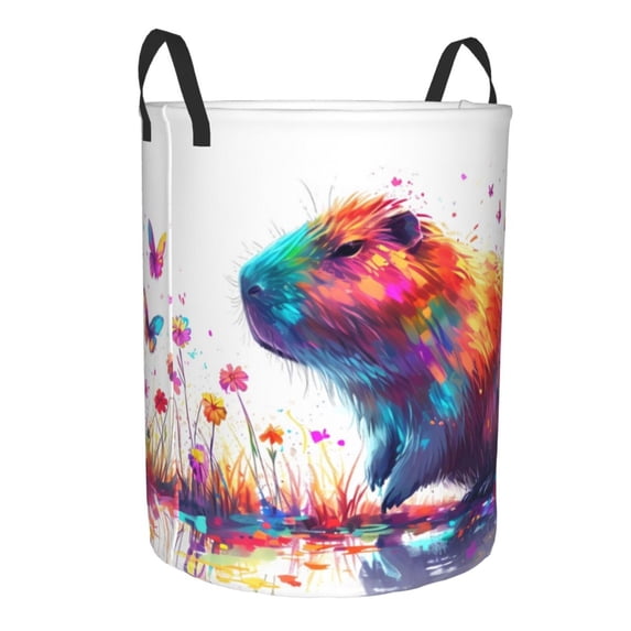 Lsque Watercolor Butterfly Guinea Pig pattern Laundry Hamper Basket, Tall Woven Rope Hamper Basket for Clothes, Lightweight Storage Basket, Collapsible Waterproof-Small