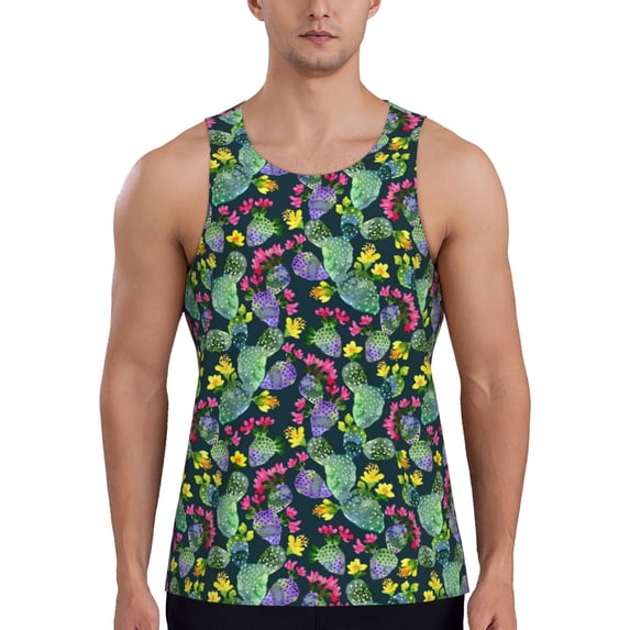Lsque Watercolor Cactuses Pattern Mens Tank Tops Muscle Athletic Quick Dry Sleeveless Workout Fitness T Shirts Beach Tank Top, Loose-fit Sleeveless Shirt for Men-Medium