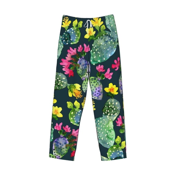 Lsque Watercolor Cactuses Print Men's Pajama Pants, Lounge Pant - Comfortable Home Wear,Elastic Waistband, Stylish Design-Large