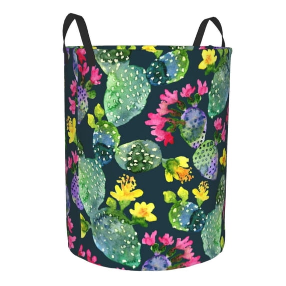 Lsque Watercolor Cactuses pattern Laundry Hamper Basket, Tall Woven Rope Hamper Basket for Clothes, Lightweight Storage Basket, Collapsible Waterproof-Medium