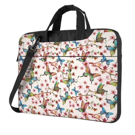 Lsque Watercolor Floral With Butterflies Pattern Laptop Bag – Portable & Slim Single-Shoulder Computer Case with Adjustable Strap, Protective, Lightweight for 13”/14”/15.6” Laptops