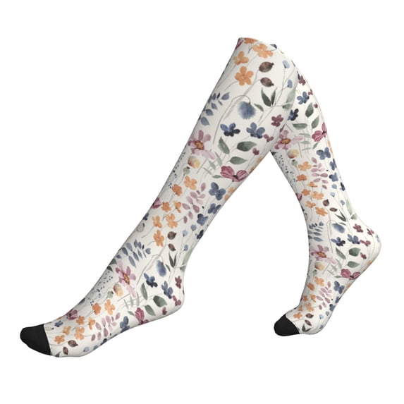 Lsque Watercolor Floral Pattern Sport Compression Socks for Men & Women 15-20 mmHg Knee High Nurse Pregnant Running Medical and Travel Athletic