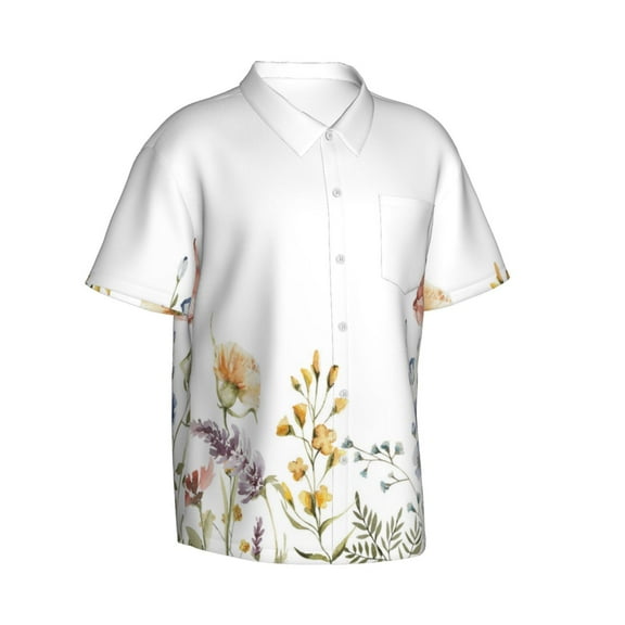 Lsque Watercolor Floral pattern Hawaiian Shirt for Men, Unisex Summer Beach Casual Short Sleeve Button Down Shirts-Small