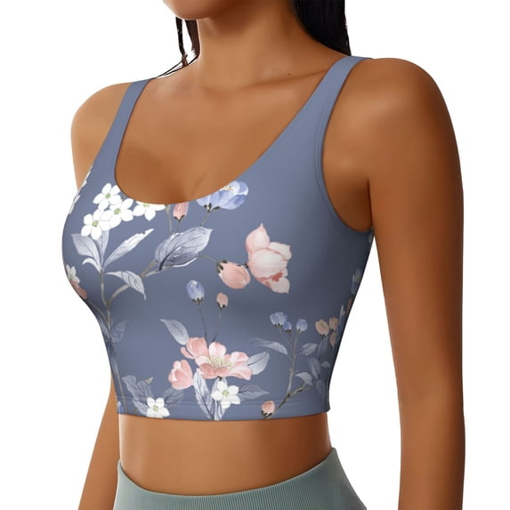 Lsque Watercolor Flowers Butterfly Printed Women'S Sports Bra, Compression, Moisture Wicking, High-Impact Sports Bra For Women,Supportive sports bra-Large