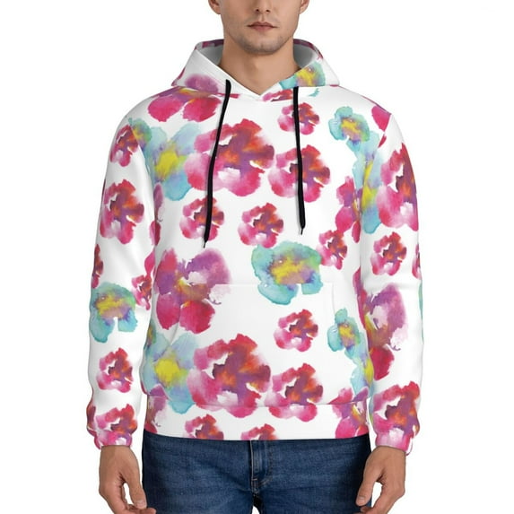 Lsque Watercolor Flowers Pattern Casual Men's Hoodie,Hooded Sweatshirt with Kangaroo Pocket,Pullover Hoodie-X-Large
