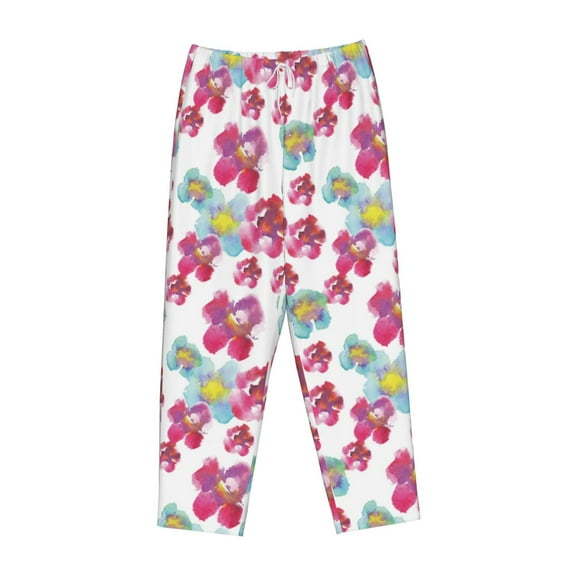 Lsque Watercolor Flowers Print Women's Pajama Pants, Lounge Pant - Comfortable Home Wear,Elastic Waistband, Stylish Design-Small