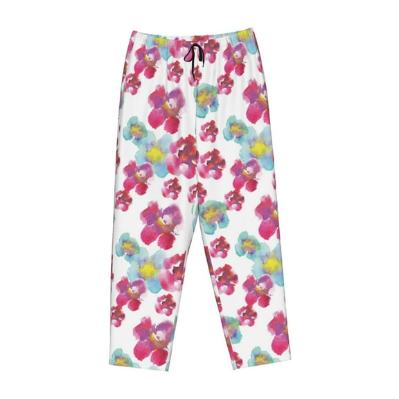 Lsque Watercolor Flowers Print Women's Pajama Pants, Lounge Pant - Comfortable Home Wear,Elastic Waistband, Stylish Design-Small