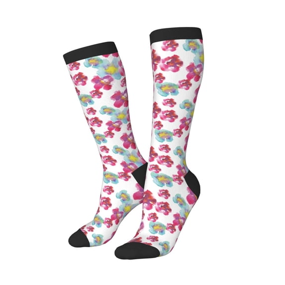 Lsque Watercolor Flowers Printed Crew Socks Men's Women's LightWeight Thin Casual Calf Socks ,Knee High Socks,Cotton Socks