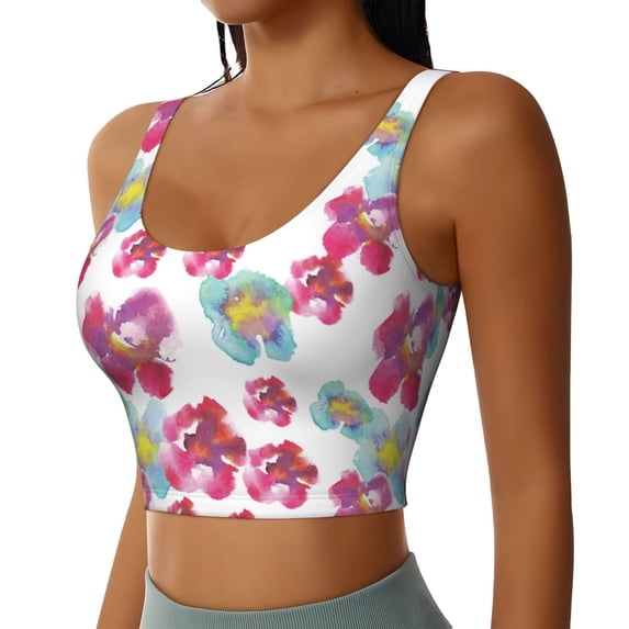Lsque Watercolor Flowers Printed Women'S Sports Bra, Compression, Moisture Wicking, High-Impact Sports Bra For Women,Supportive sports bra-XX-Large