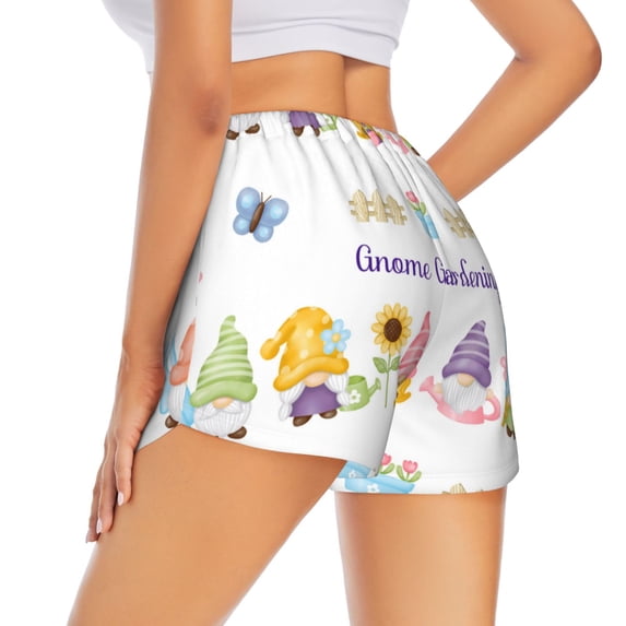 Lsque Watercolor Gnome Garden Printed Women's Running Shorts with Liner Pockets,Elastic Quick Dry Workout Athletic Gym Yoga Shorts,Womens High Waist Shorts-Large