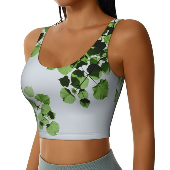 Lsque Watercolor Green Leaves Printed Women'S Sports Bra, Compression, Moisture Wicking, High-Impact Sports Bra For Women,Supportive sports bra-X-Large