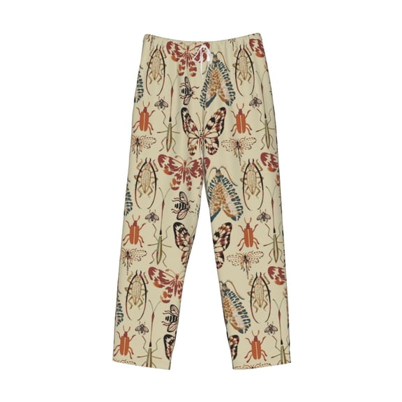 Lsque Watercolor Insects Print Men's Pajama Pants, Lounge Pant - Comfortable Home Wear,Elastic Waistband, Stylish Design-Large