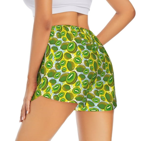 Lsque Watercolor Kiwi Fruits Summer Printed Women's Running Shorts with Liner Pockets,Elastic Quick Dry Workout Athletic Gym Yoga Shorts,Womens High Waist Shorts-Small