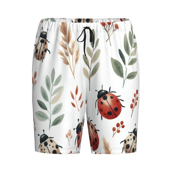 Lsque Watercolor Ladybug Mens Sleep Pajama Shorts,Short Pajama Pants, Cotton Ultra-Soft Knit-Large