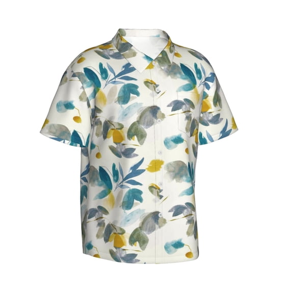 Lsque Watercolor Leaves pattern Hawaiian Shirt for Men, Unisex Summer Beach Casual Short Sleeve Button Down Shirts-Large