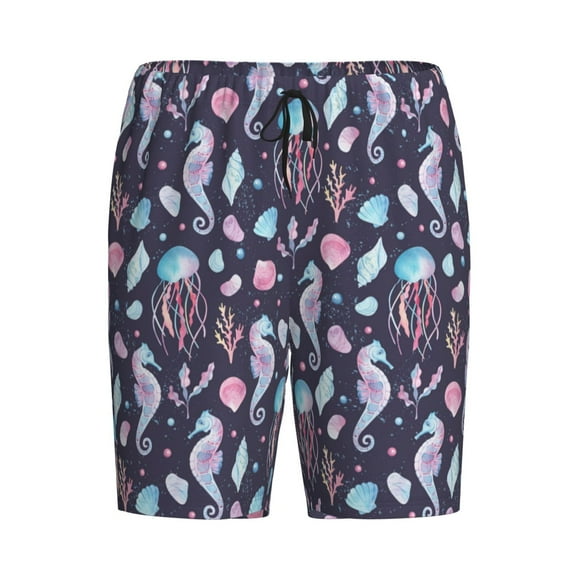 Lsque Watercolor Marine Animals Mens Sleep Pajama Shorts,Short Pajama Pants, Cotton Ultra-Soft Knit-Small