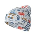 thumbnail image 1 of Lsque Watercolor Nautical Pattern Knitted Beanie, Unisex Winter Hat, Knit Hat Winter Beanies Thick Fisherman Beanies Cuffed Plain Skull Caps, 1 of 6