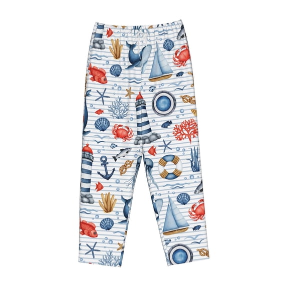 Lsque Watercolor Nautical Print Women's Pajama Pants, Lounge Pant - Comfortable Home Wear,Elastic Waistband, Stylish Design-X-Large