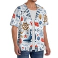 thumbnail image 1 of Lsque Watercolor Nautical print Men's Cuban Collar Short Sleeve Shirt Summer Beachwear Casual Button Down Fashionable Vacation Leisure Shirt-Large, 1 of 7