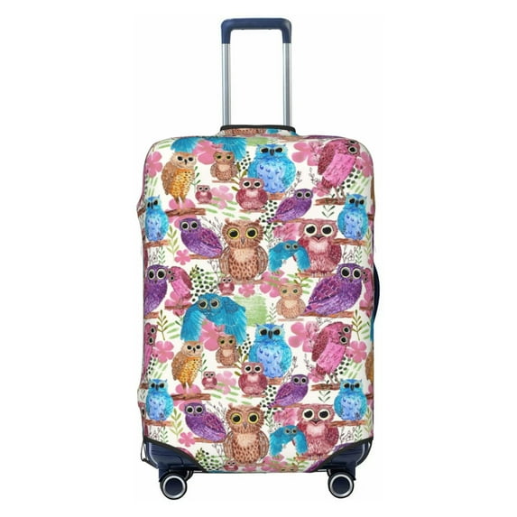 Lsque Watercolor Owl Printed Luggage Cover, Travel Luggage Protector,Scratch and Dirt Resistant, Fits 18-32 Inch Luggage - X-Large