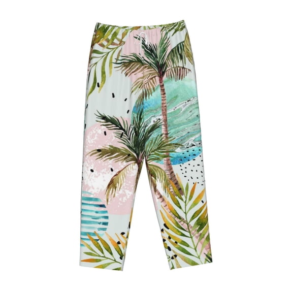 Lsque Watercolor Palm Tree Print Women's Pajama Pants, Lounge Pant - Comfortable Home Wear,Elastic Waistband, Stylish Design-Large