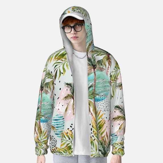 Lsque Watercolor Palm Tree UPF 50+ Lightweight Sun Protection Men's Women's Long Sleeve Shirt, Hoodie Performance -Small