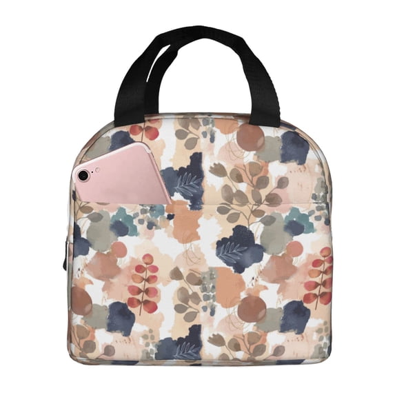 Lsque Watercolor Plants Pattern Lunch Bag Women/Men Insulated Lunch Box,Small Leakproof Cooler Food Lunch Containers Reusable High Capacity Lunch Tote Bags