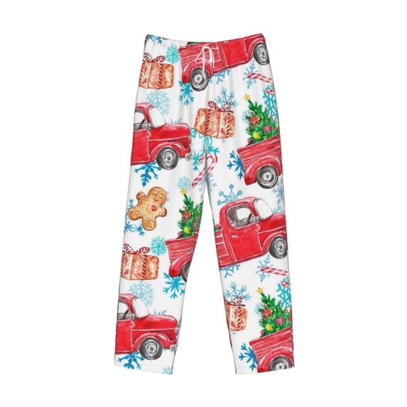 Lsque Watercolor Red Truck And Fir Tree Print Men's Pajama Pants, Lounge Pant - Comfortable Home Wear,Elastic Waistband, Stylish Design-XX-Large