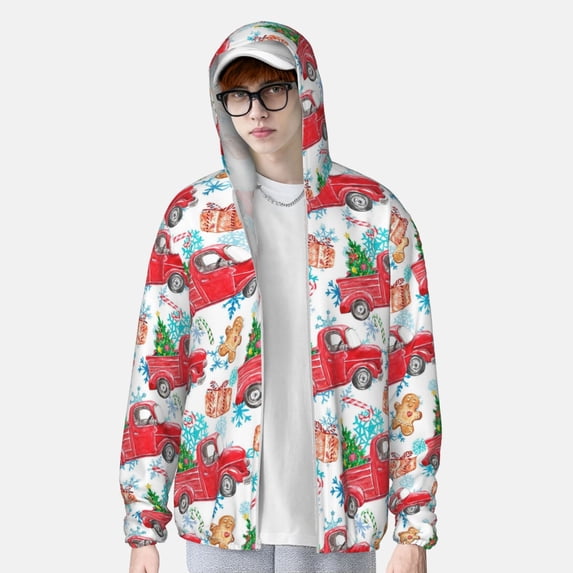 Lsque Watercolor Red Truck And Fir Tree UPF 50+ Lightweight Sun Protection Men's Women's Long Sleeve Shirt, Hoodie Performance -Small