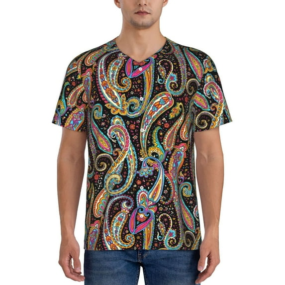 Lsque Watercolor Romantic Paisley Pattern Mens Polo Golf Shirts Funny Graphics Shorts Sleeve Button Shirts Baseball T-shirt-Medium