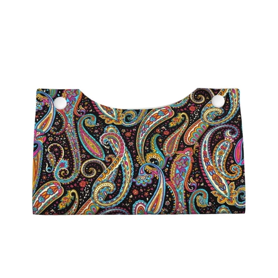 Lsque Watercolor Romantic Paisley Printed Long Tissue Box Cover Holder, Facial Paper Organizer Dispenser,Triangle with Bottom Belt, PVC Leather Decorative Organizer