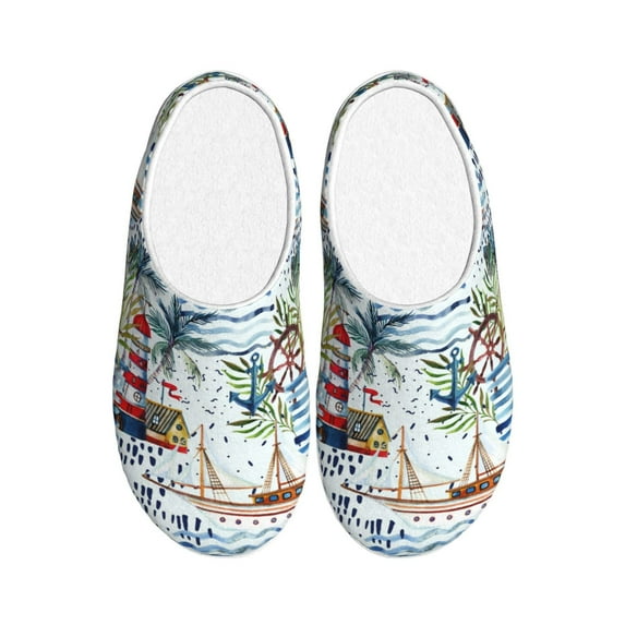 Lsque Watercolor Sailboat Pattern Womens Comfort Cotton on Scuff With Memory Foam and Anti-skid Sole Slipper-40/41
