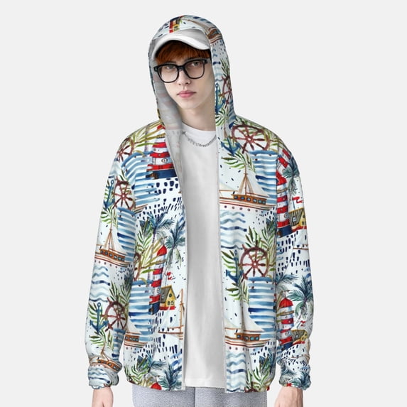Lsque Watercolor Sailboat UPF 50+ Lightweight Sun Protection Men's Women's Long Sleeve Shirt, Hoodie Performance -XX-Large
