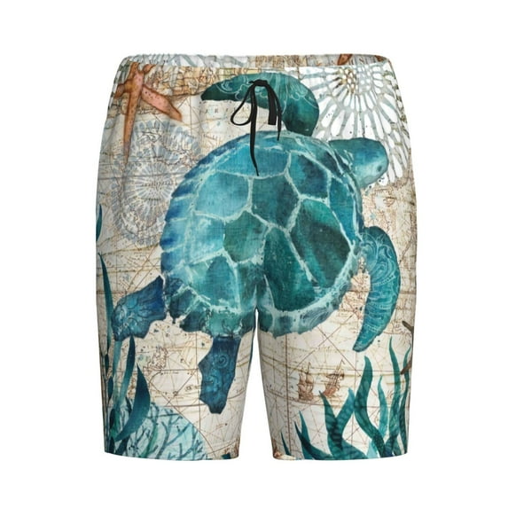 Lsque Watercolor Sea Turtle Mens Sleep Pajama Shorts,Short Pajama Pants, Cotton Ultra-Soft Knit-X-Large