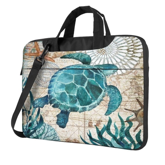 Lsque Watercolor Sea Turtle Pattern Laptop Bag – Portable & Slim Single-Shoulder Computer Case with Adjustable Strap, Protective, Lightweight for 13”/14”/15.6” Laptops