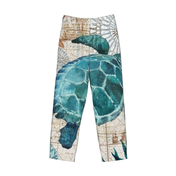 Lsque Watercolor Sea Turtle Print Men's Pajama Pants, Lounge Pant - Comfortable Home Wear,Elastic Waistband, Stylish Design-Small