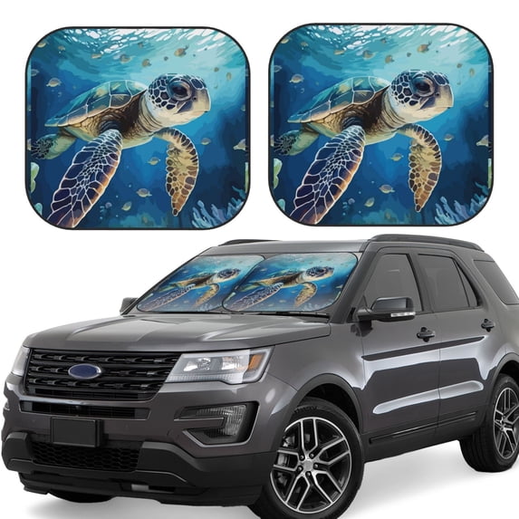 Lsque Watercolor Turtle 2 PCS Windshield Sun Shade | CarFoldable Window Covers | Car Accessories Reflect UV for Universal Cars SUV Truck | Small