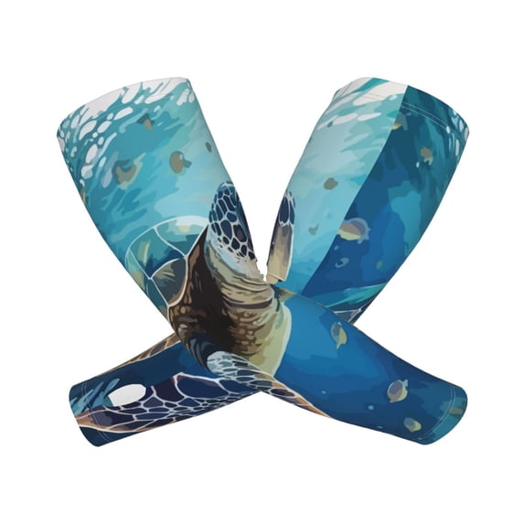 Lsque Watercolor Turtle Cooling Arm Sleeves for Men & Women -Compression Sleeves to Cover Arms for Working,Sun Sleeves for UV Protection,Breathable, Moisture-Wicking