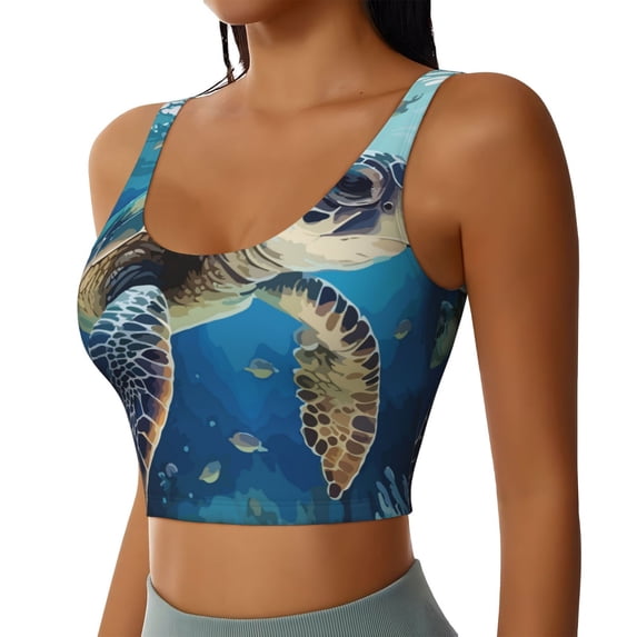 Lsque Watercolor Turtle Printed Women'S Sports Bra, Compression, Moisture Wicking, High-Impact Sports Bra For Women,Supportive sports bra-X-Large