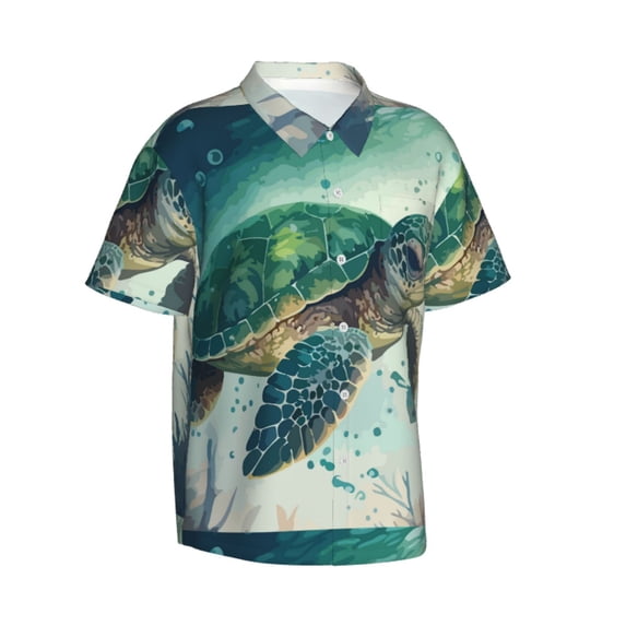 Lsque Watercolor Turtle1 pattern Hawaiian Shirt for Men, Unisex Summer Beach Casual Short Sleeve Button Down Shirts-XX-Large
