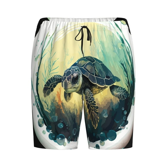 Lsque Watercolor Turtle3 Mens Sleep Pajama Shorts,Short Pajama Pants, Cotton Ultra-Soft Knit-Medium