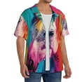 thumbnail image 1 of Lsque Watercolor White Horse print Men's Cuban Collar Short Sleeve Shirt Summer Beachwear Casual Button Down Fashionable Vacation Leisure Shirt-X-Large, 1 of 7