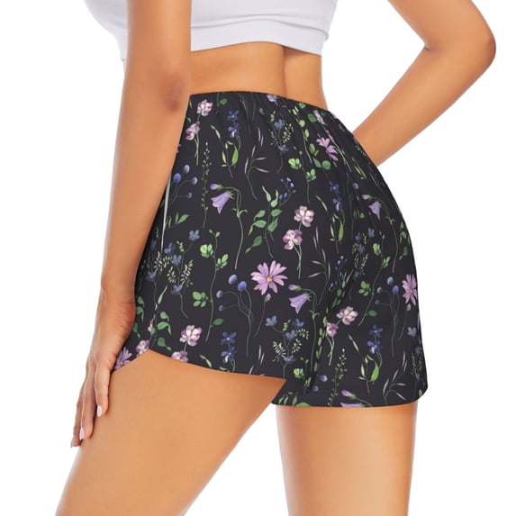 Lsque Watercolor Wildflower 1 Printed Women's Running Shorts with Liner Pockets,Elastic Quick Dry Workout Athletic Gym Yoga Shorts,Womens High Waist Shorts-XX-Large